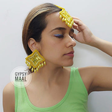 Auspicious Yellow Earrings & Maang Tikka
